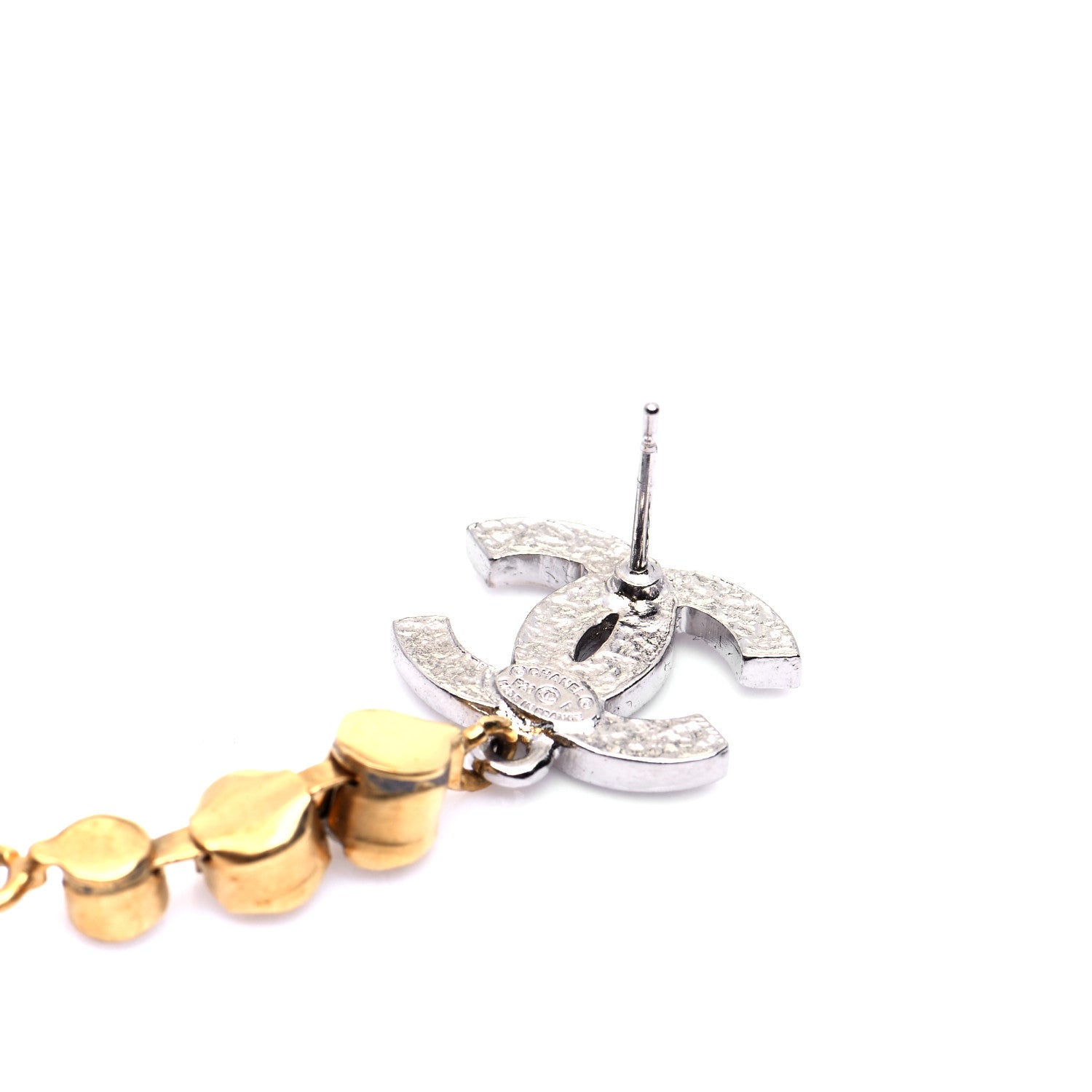 Chanel Crystal Star Drop CC Earrings Silver Gold 5 of 6