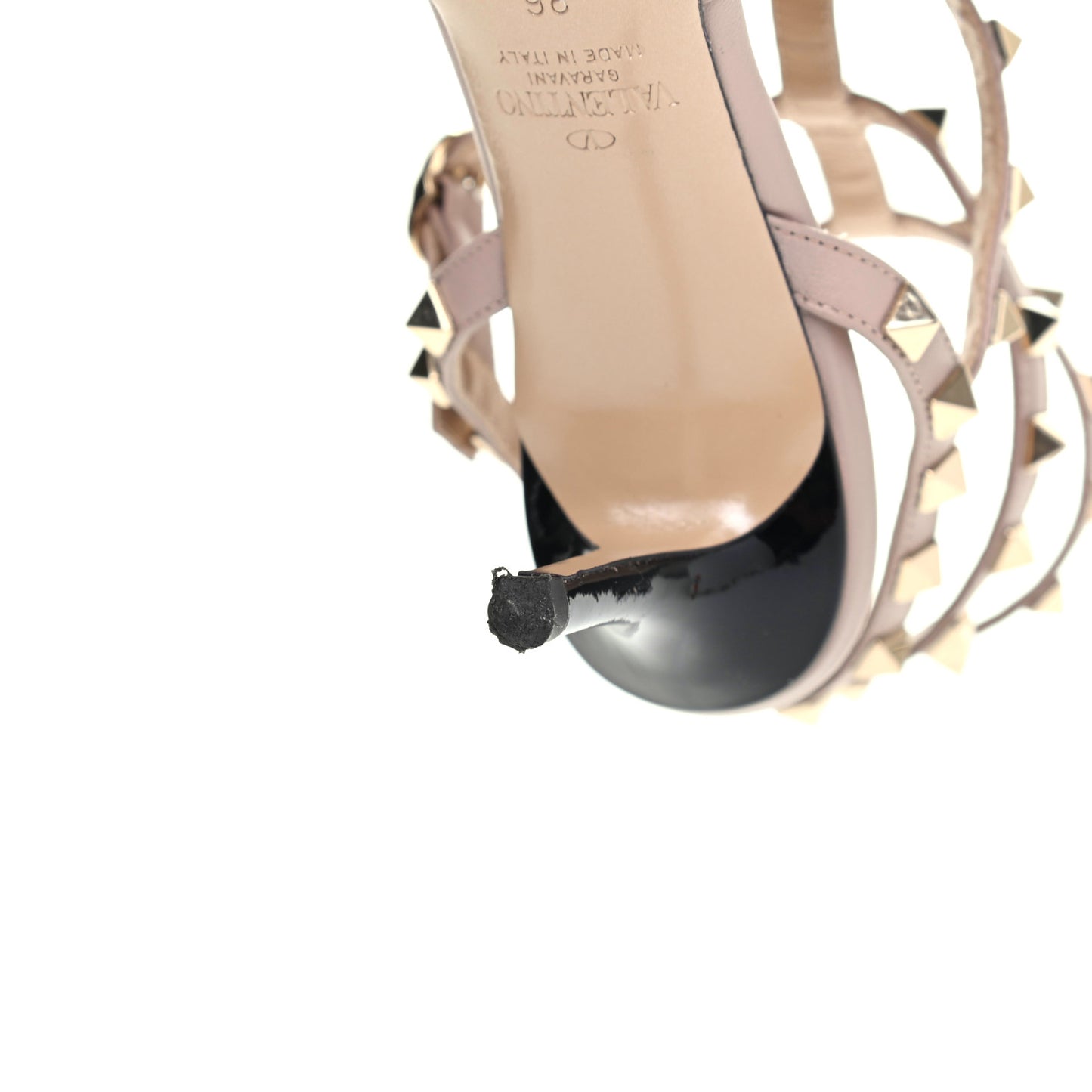 Patent Nappa Rockstud Ankle Strap 65mm Pumps 36 Black Poudre