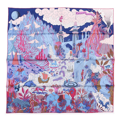 Hermes Silk Cosmographia Universalis Scarf 90 Bleu Jean Rose Vif 1 of 4