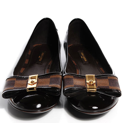 Louis Vuitton Damier Ebene Patent Valentine Ballerina Flats 38 2 of 8