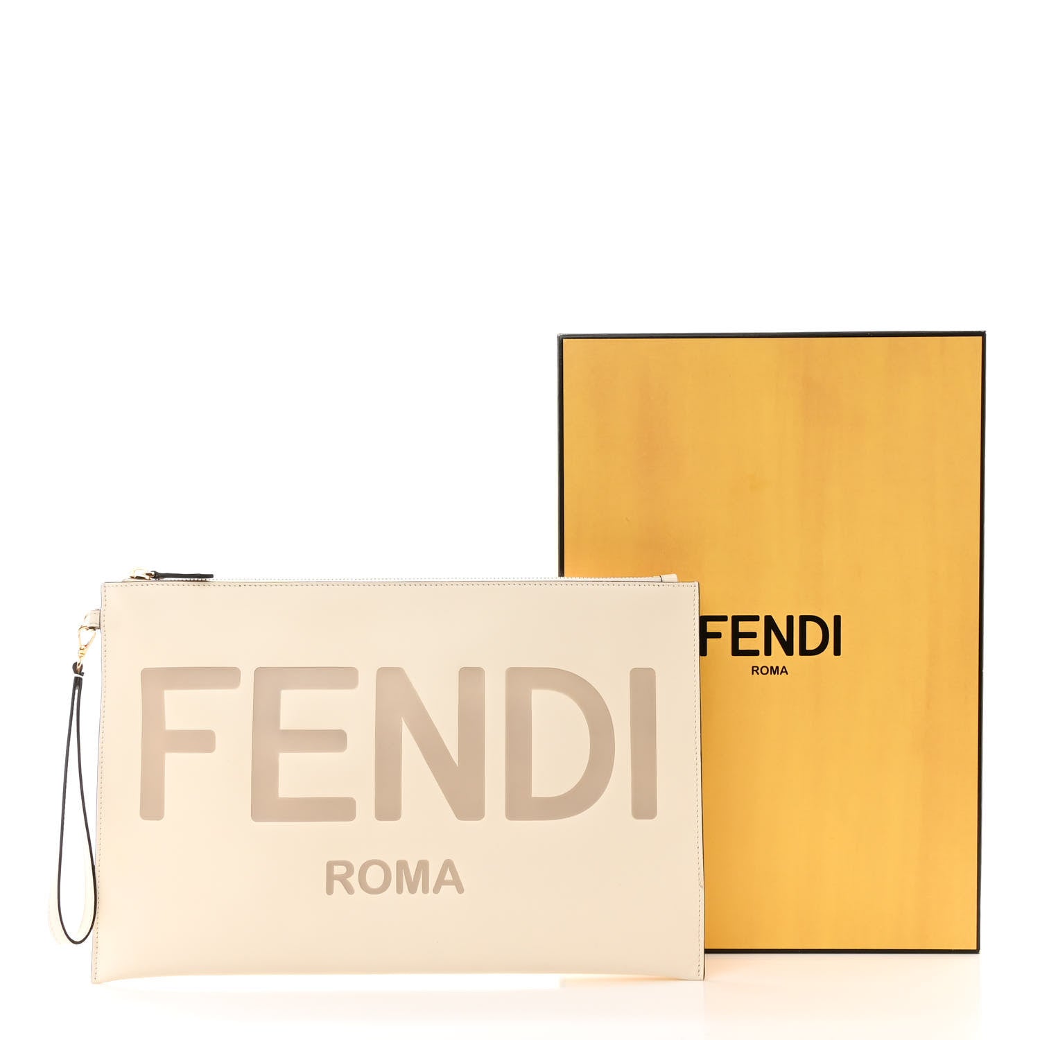 Fendi Vitello King Logo Embossed Large Flat Pouch White Ice 11 of 11