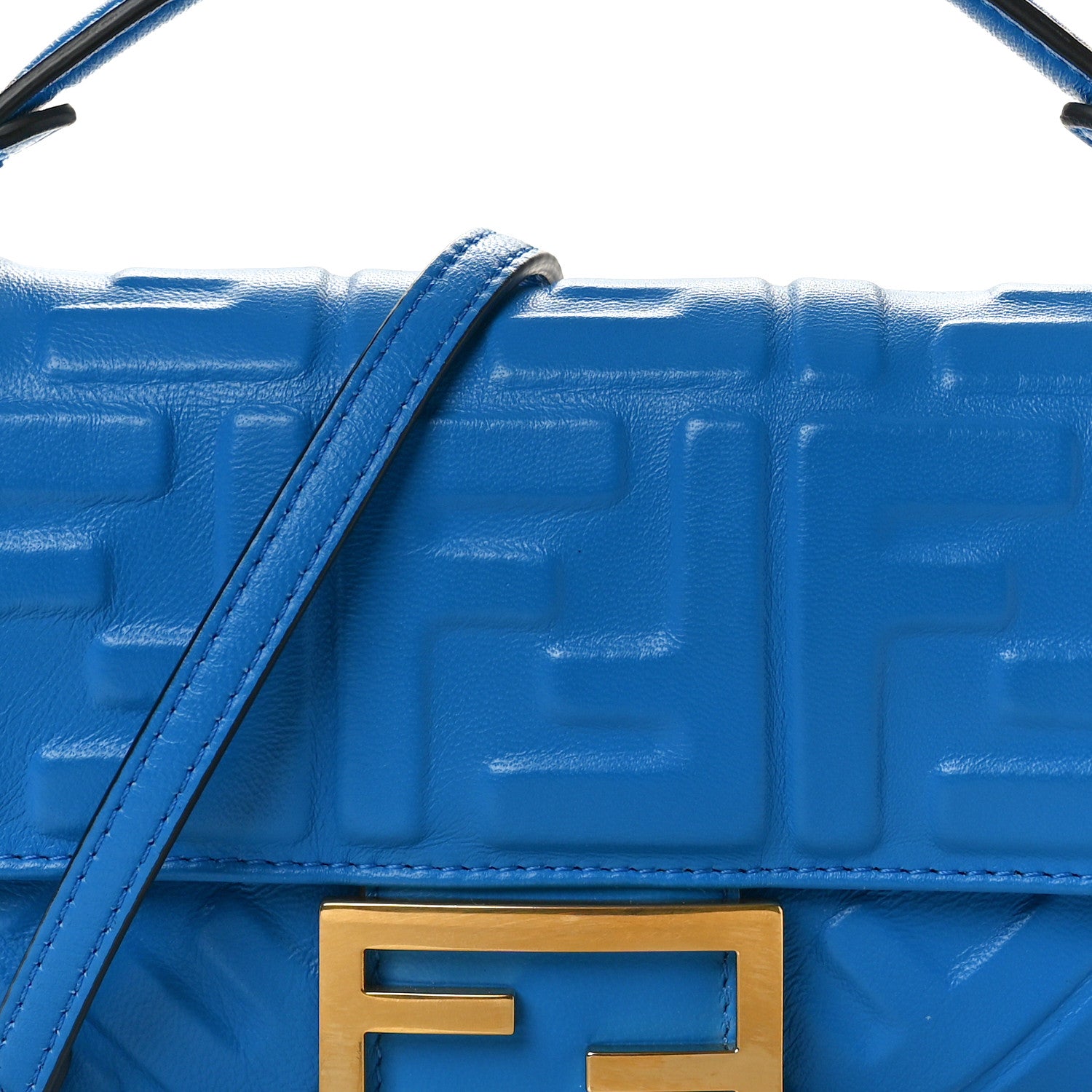 Fendi Nappa FF 1974 Embossed Mini Baguette Blue Royal 9 of 11