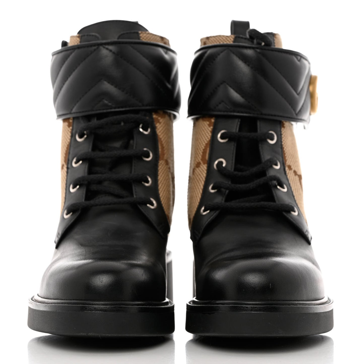 Flores Calfskin Monogram Maxi GG Nappa Matelasse Double G 40mm Ankle Boots 40 Black Camel Ebony