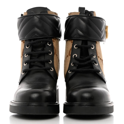 Gucci Flores Calfskin Monogram Maxi GG Nappa Matelasse Double G 40mm Ankle Boots 40 Black Camel Ebony 2 of 11