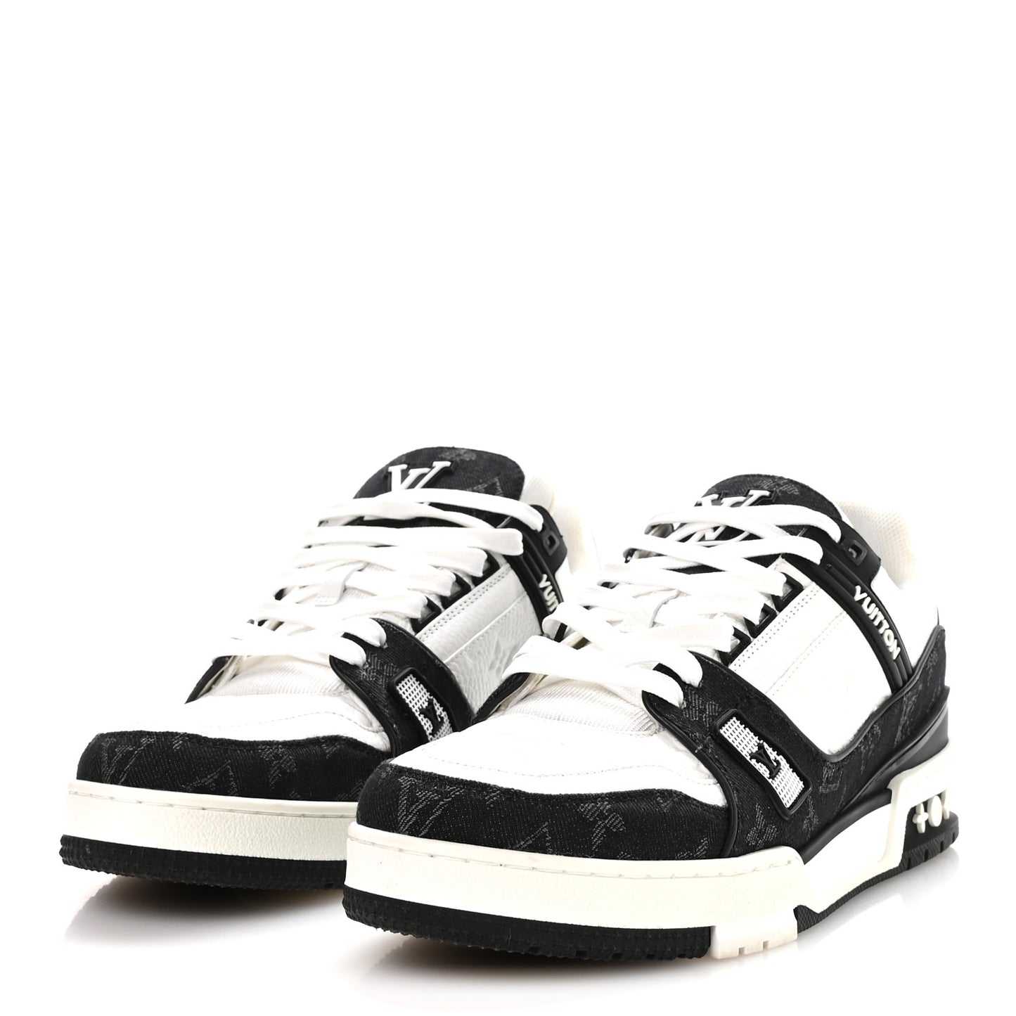 Calfskin Monogram Denim Mens LV Trainer Sneakers 8.5 Black