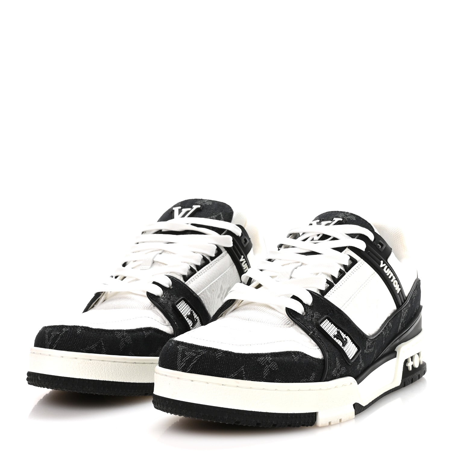 Louis Vuitton Calfskin Monogram Denim Mens LV Trainer Sneakers 8.5 Black 4 of 9