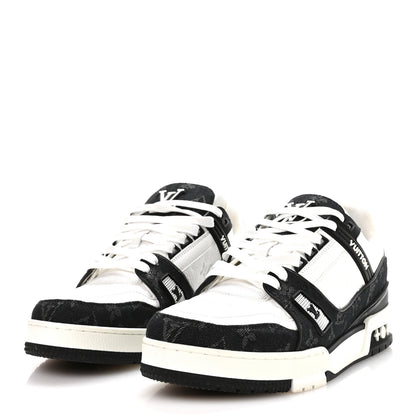 Louis Vuitton Calfskin Monogram Denim Mens LV Trainer Sneakers 8.5 Black 4 of 9