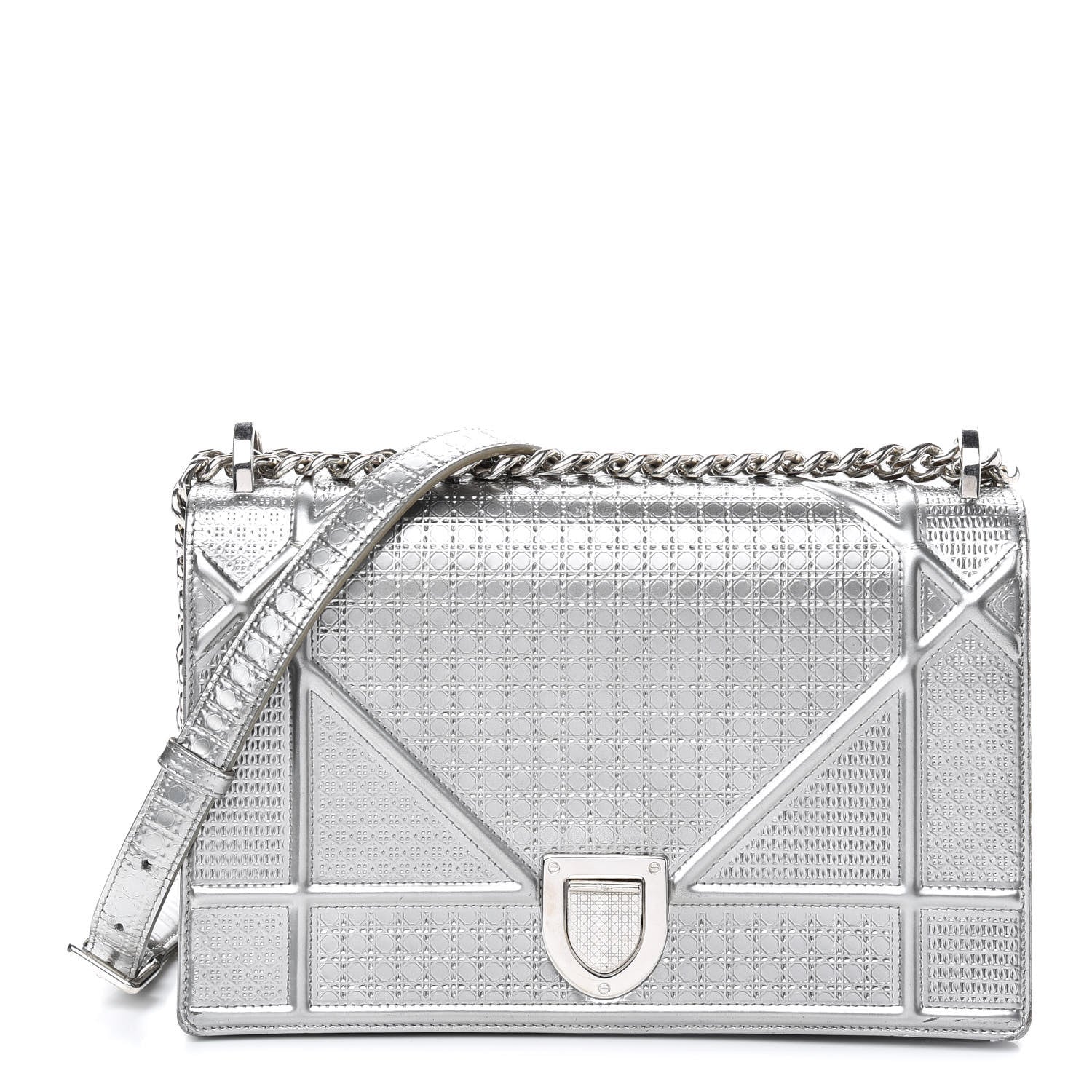 Christian Dior Metallic Patent Micro-Cannage Diorama Flap Bag Silver 1 of 9