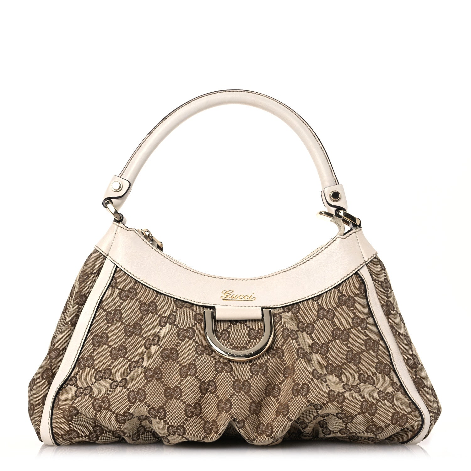 Gucci Monogram Medium D Gold Ring Hobo White 1 of 17