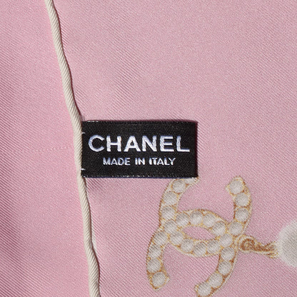 Chanel Silk Pearl CC Square Scarf Pink 5 of 5