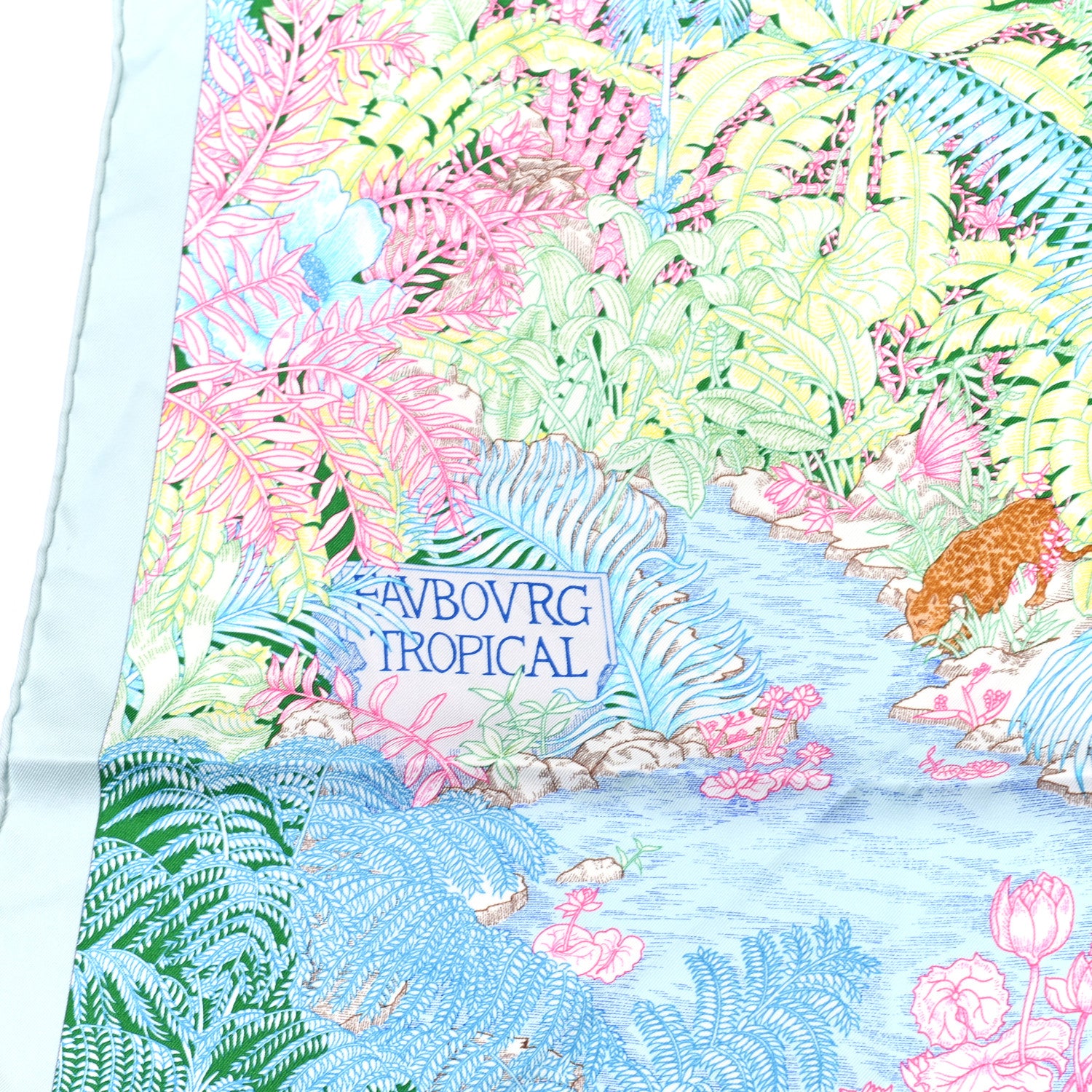 Hermes Silk Twill Faubourg Tropical Scarf 90 Bleu Vert Jaune 4 of 6