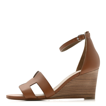Hermes Calfskin Legend Wedge Sandals 37 Gold 1 of 13