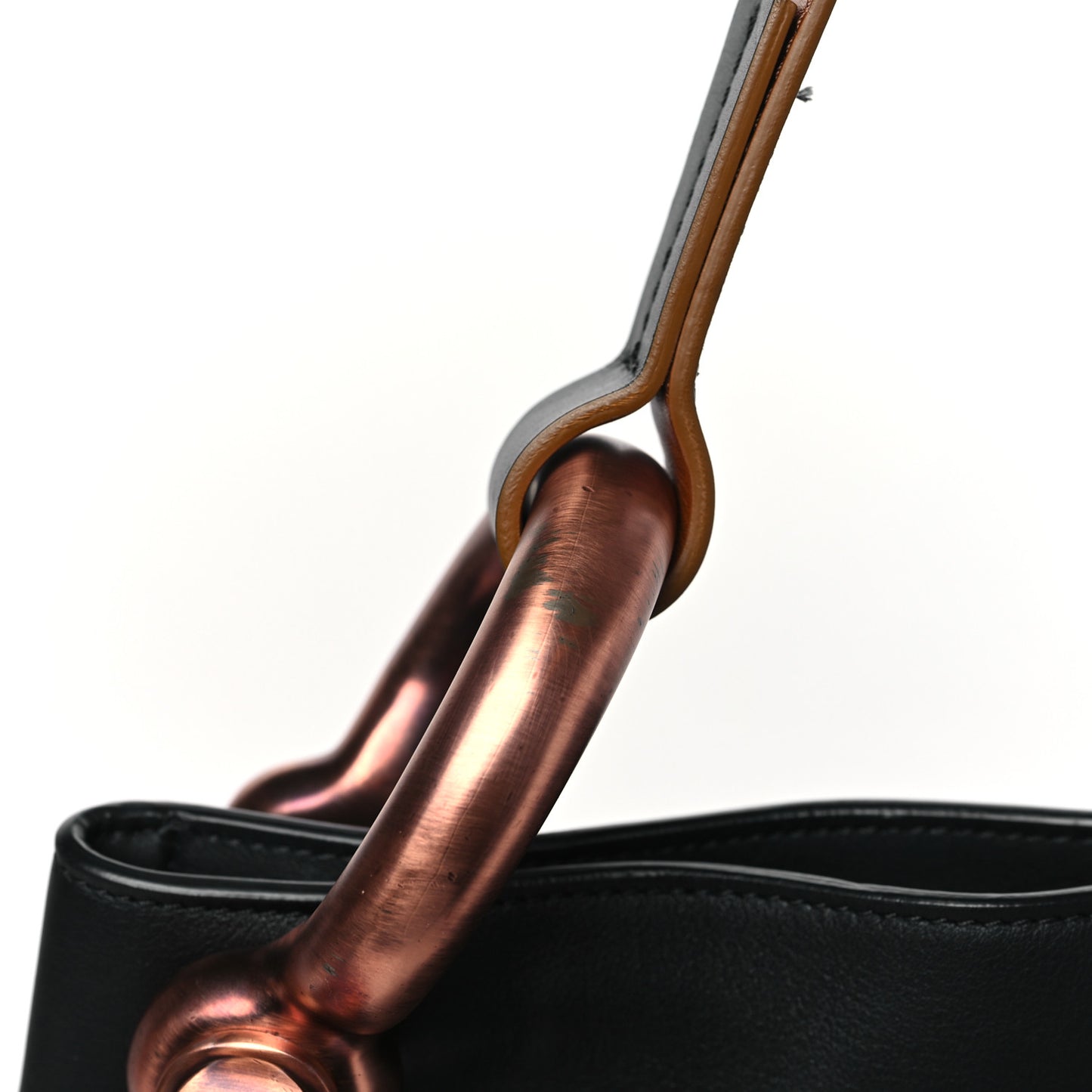 Calfskin Fisherman Hook Drawstring Hobo Bag Black