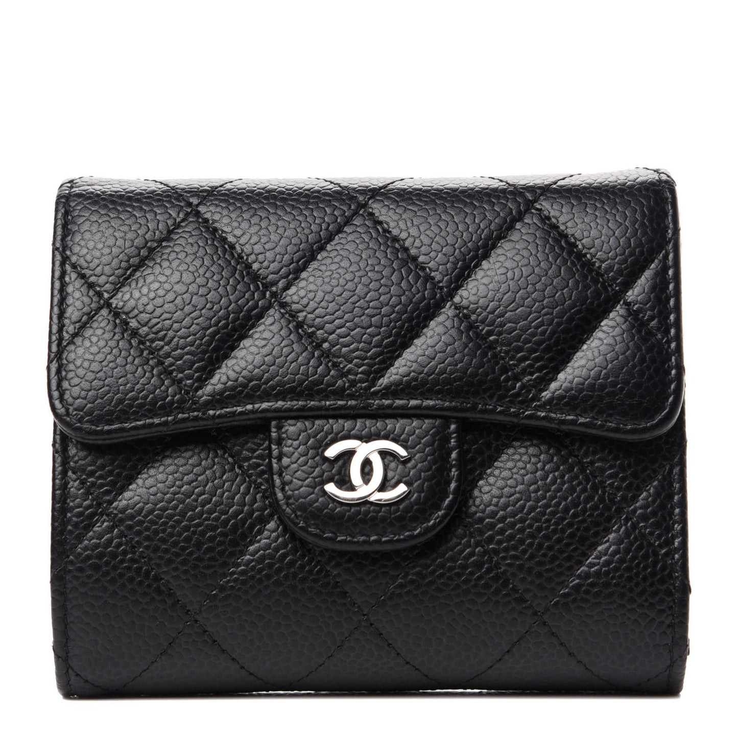 Caviar Quilted Compact Flap Wallet Black