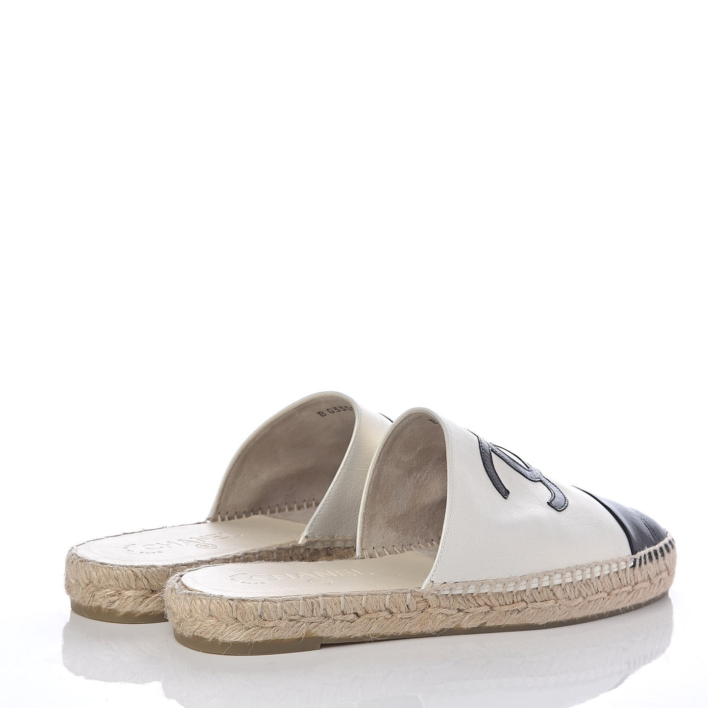 Iridescent Goatskin CC Espadrille Mules 39 Ivory Black