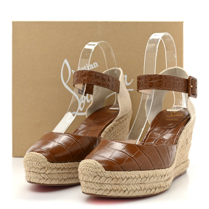 Christian Louboutin Calfskin Crocodile Embossed Amelia 90 Espadrille Wedges 38 Brown 8 of 8