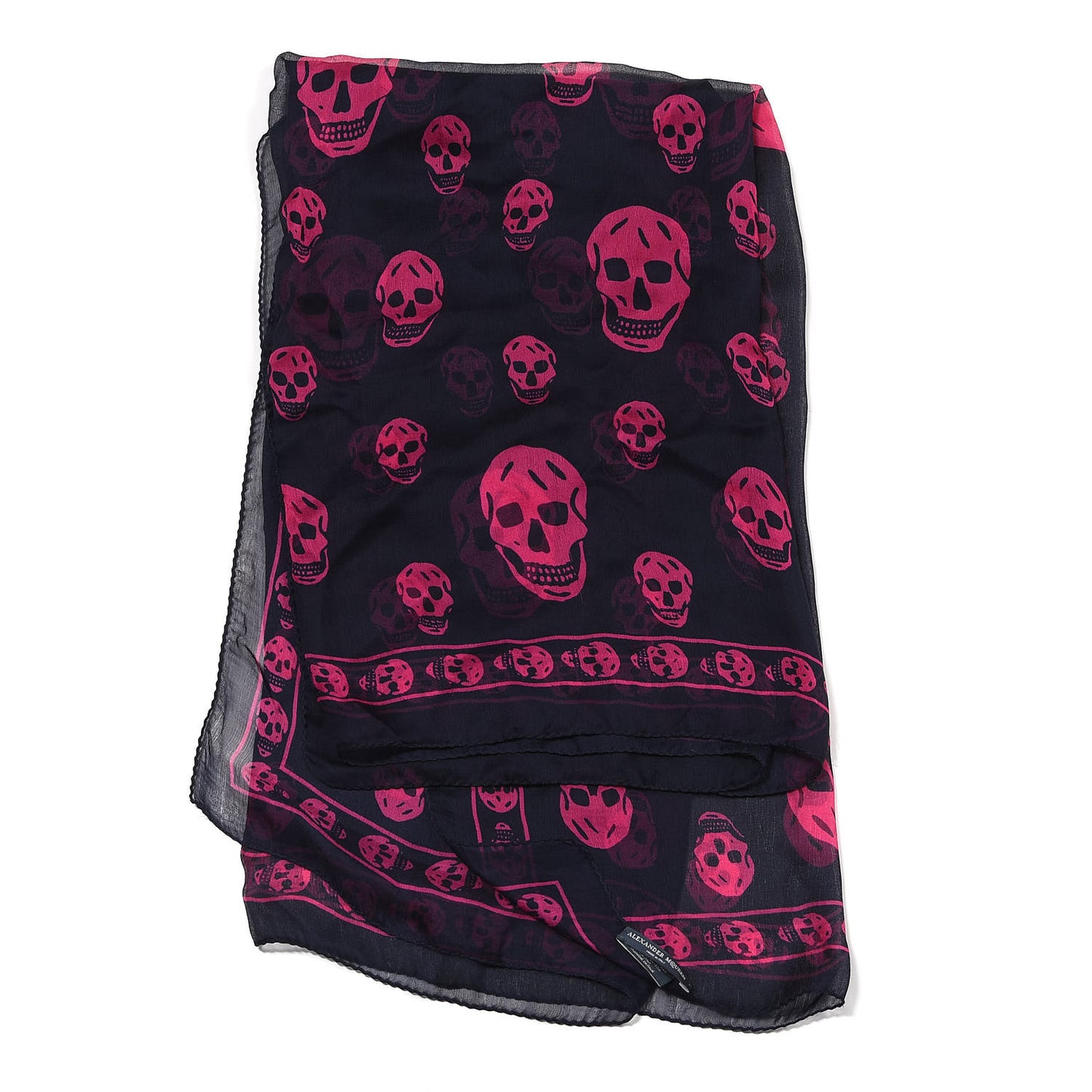 Silk Chiffon Skull Scarf Navy Pink