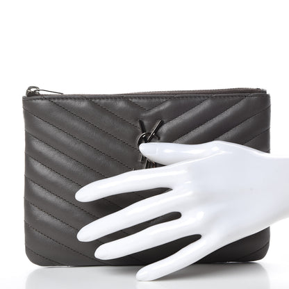 Saint Laurent Calfskin Matelasse Chevron Monogram Pouch Earth 2 of 10