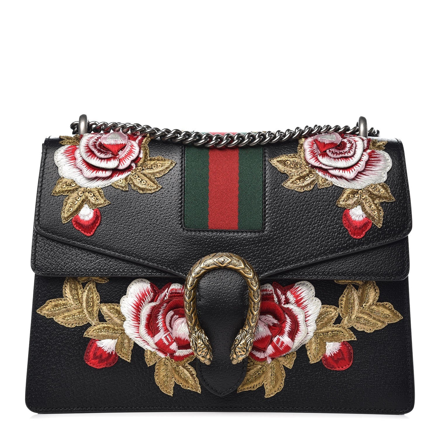 Gucci Calfskin Web Floral Embroidered Medium Dionysus Shoulder Bag Black 1 of 7