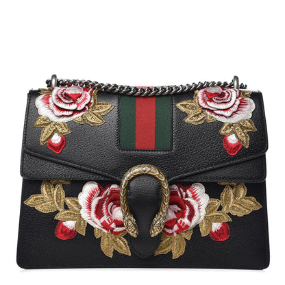 Gucci Calfskin Web Floral Embroidered Medium Dionysus Shoulder Bag Black 1 of 7