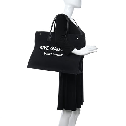 Saint Laurent Linen Calfskin Rive Gauche Tote Black 2 of 9