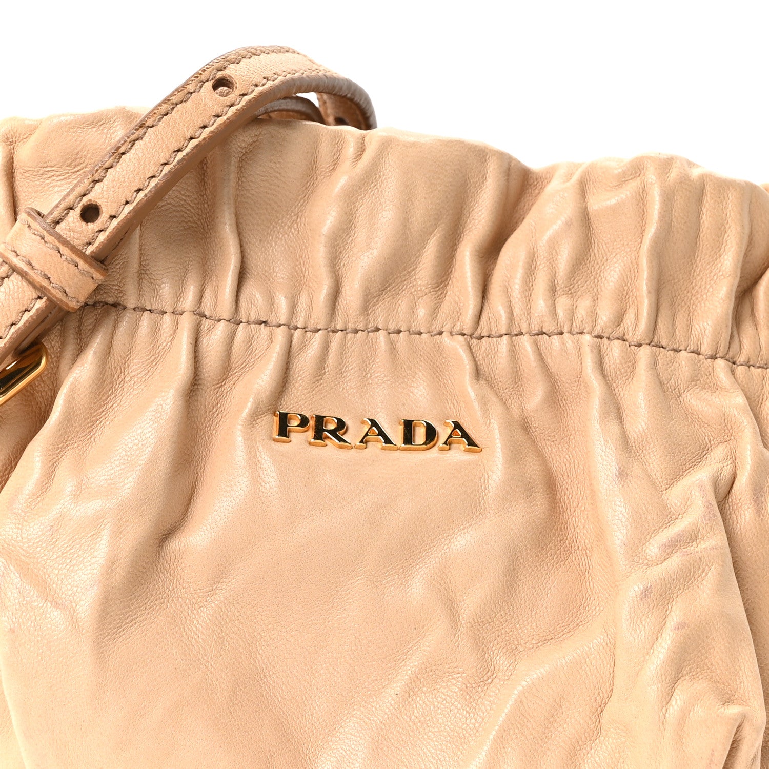 Prada Nappa Antique Bucket Bag Beige 7 of 9