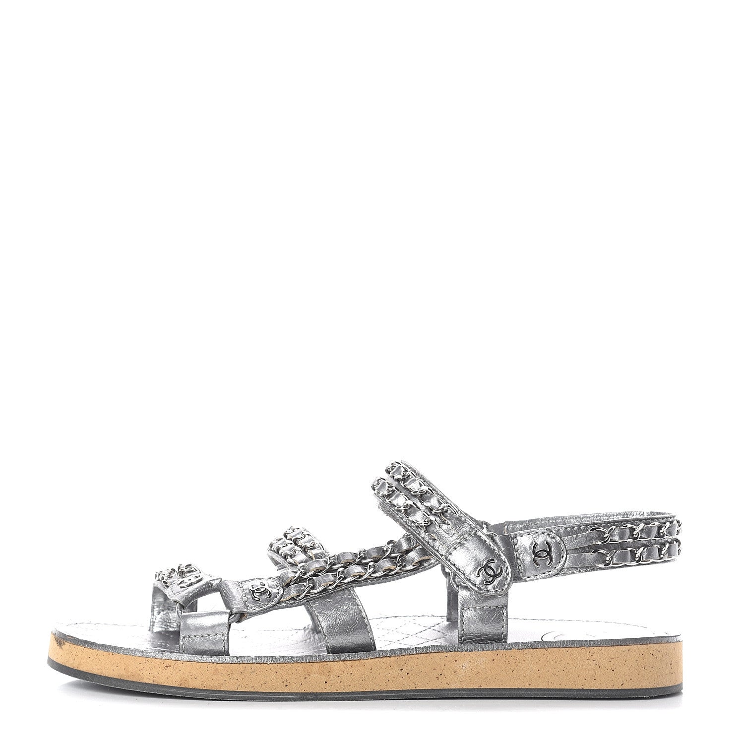 Chanel Metallic Lambskin Chain Sandals 40 Silver 1 of 7
