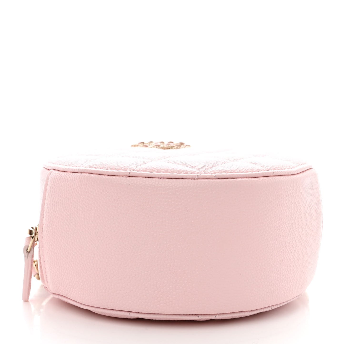 Caviar Quilted Crystal CC Round Clutch With Chain Pink