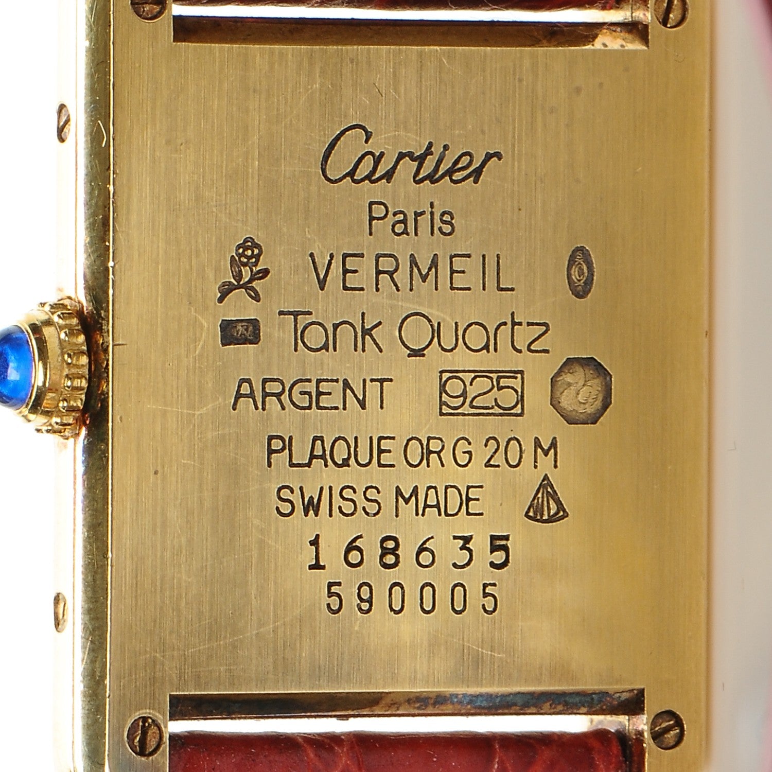 Cartier Sterling Silver Vermeil Alligator 20mm Must de Cartier Tank Quartz Watch Red 8 of 11