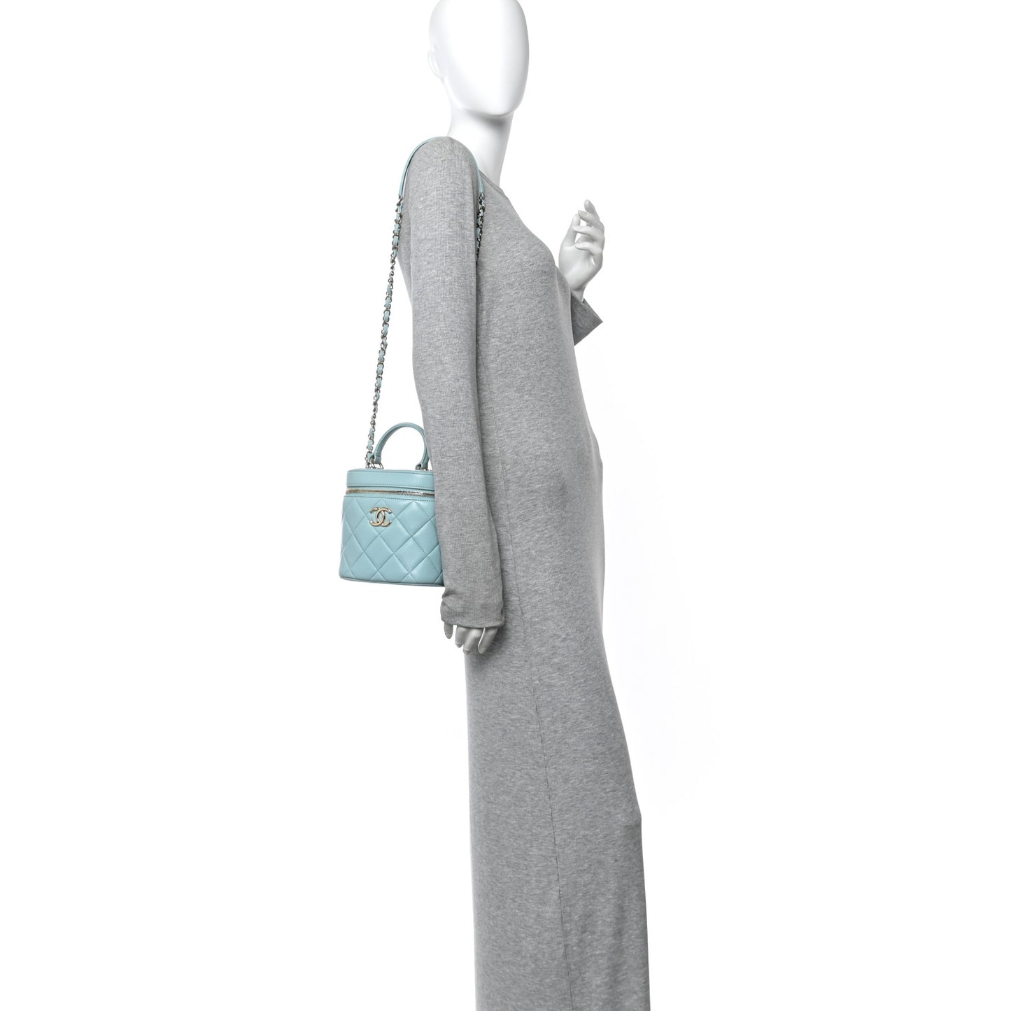 Lambskin Quilted Trendy Vanity Case Light Blue