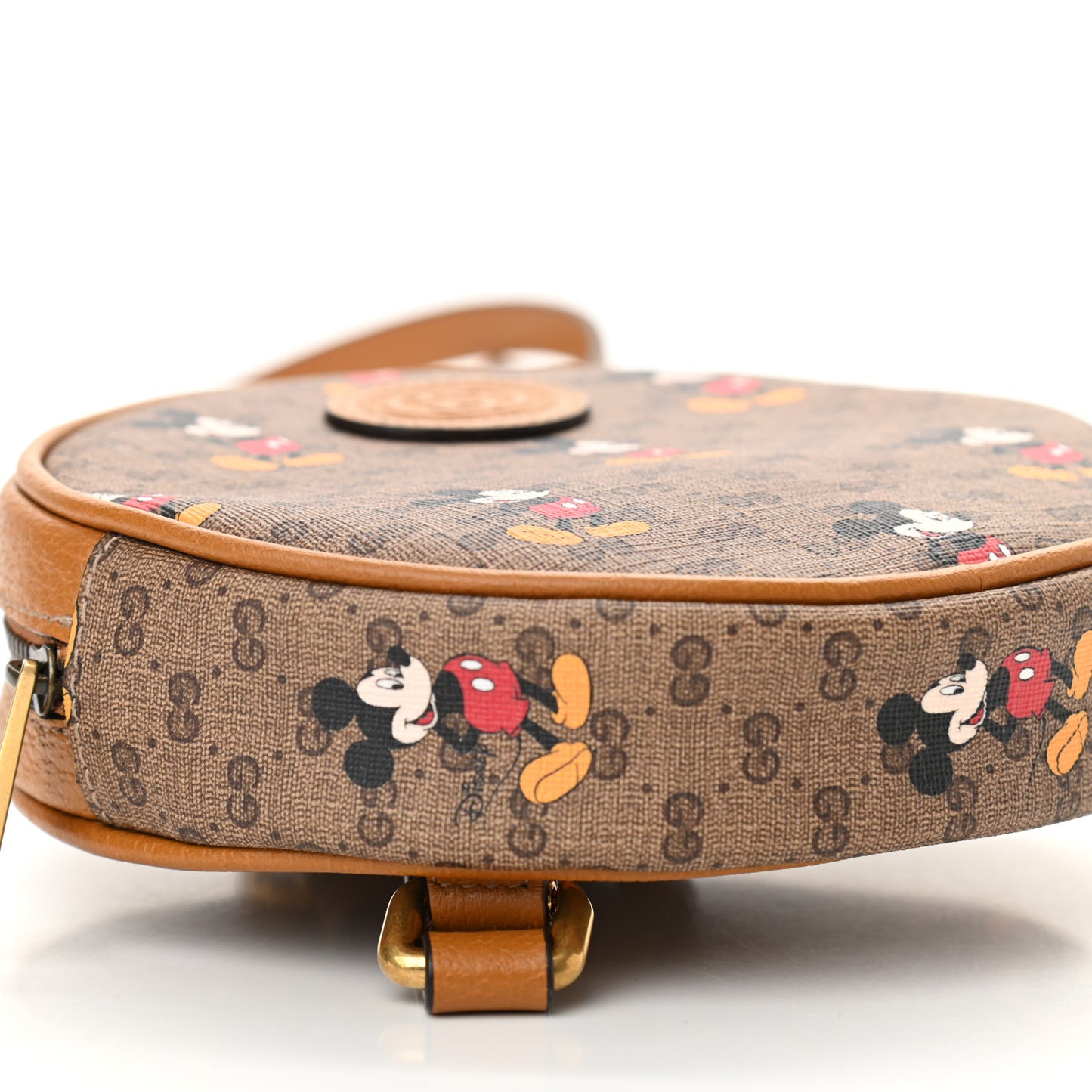 X DISNEY Mini Vintage GG Supreme Monogram Mickey Mouse Round Backpack Beige Vintage Sun Oil