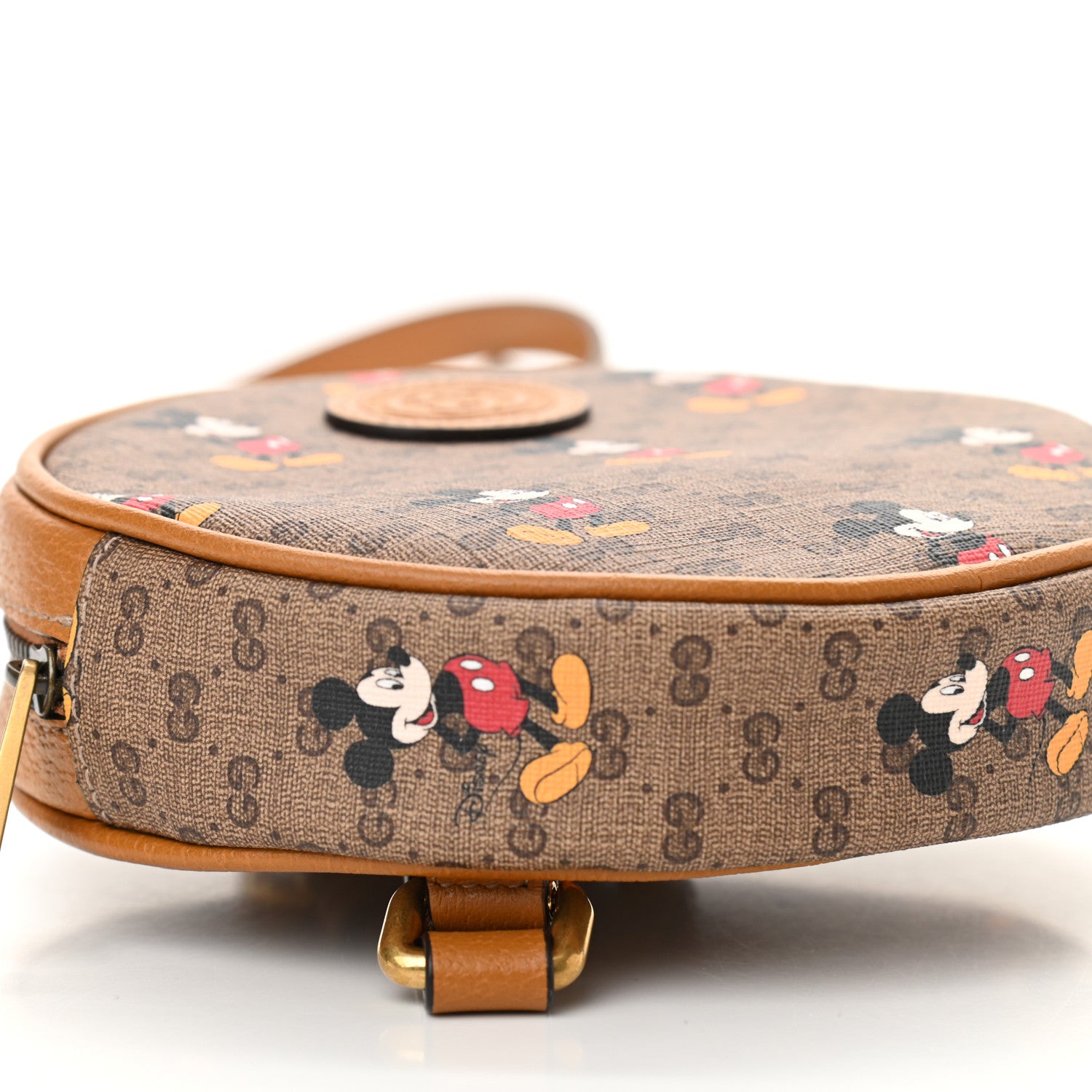 Gucci X DISNEY Mini Vintage GG Supreme Monogram Mickey Mouse Round Backpack Beige Vintage Sun Oil 8 of 9