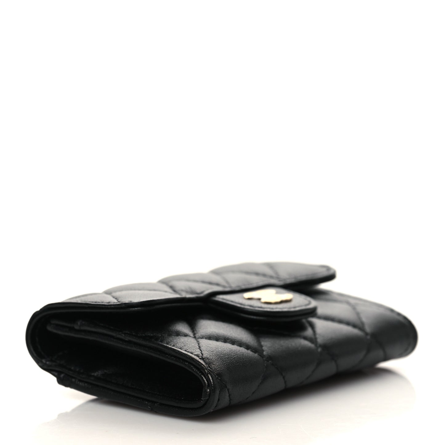 Lambskin Quilted Flap Card Holder Wallet Black