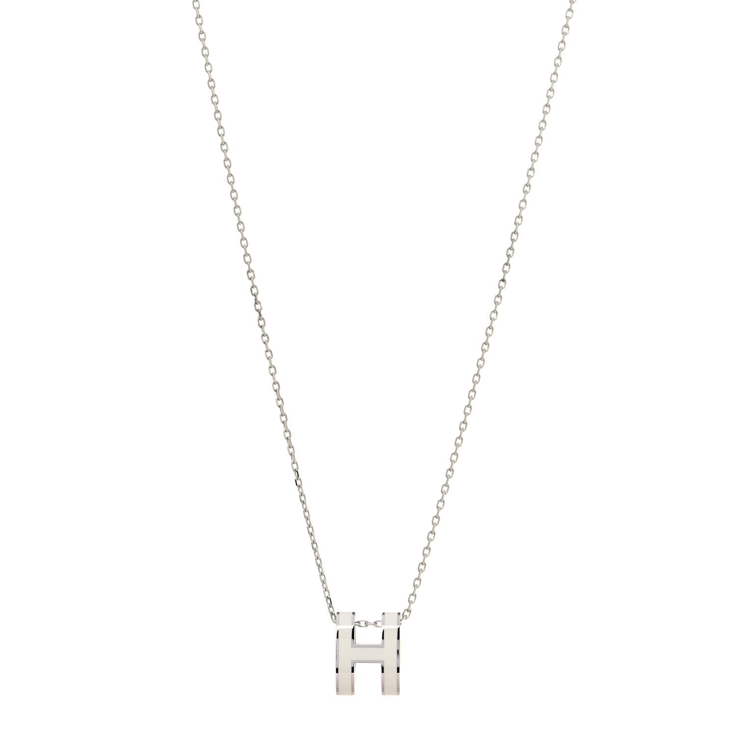 Hermes Lacquered Palladium Pop H Pendant Necklace White 1 of 4