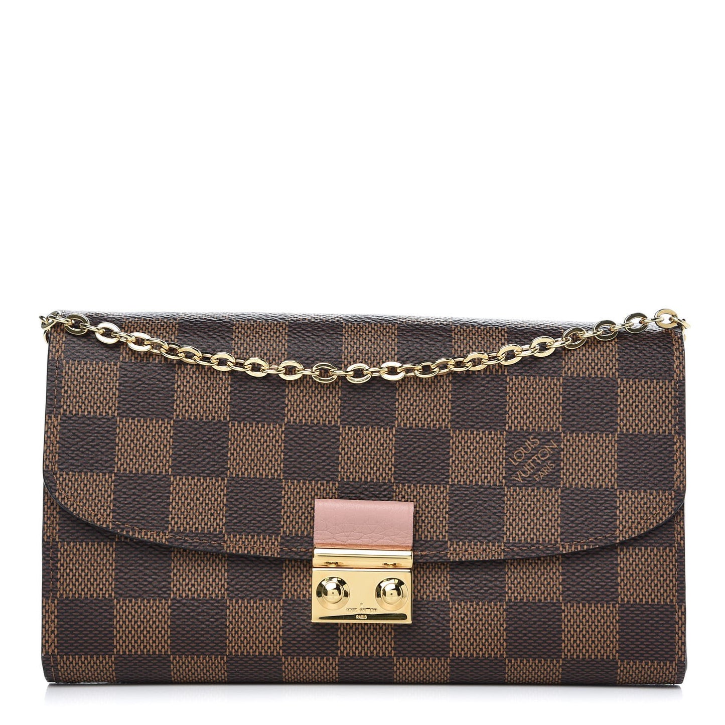 Damier Ebene Croisette Chain Wallet Rose Ballerine