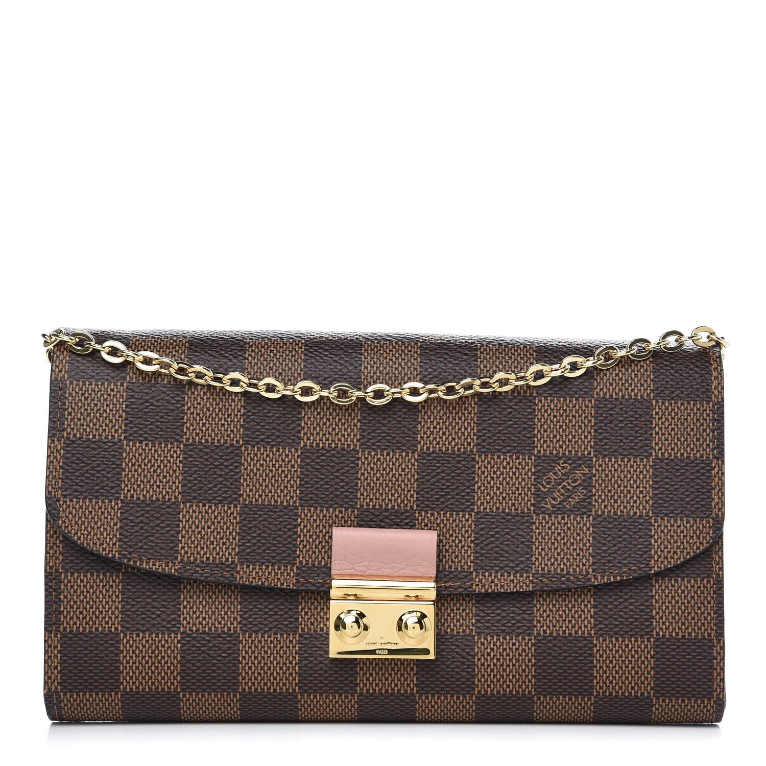 Louis Vuitton Damier Ebene Croisette Chain Wallet Rose Ballerine 1 of 8