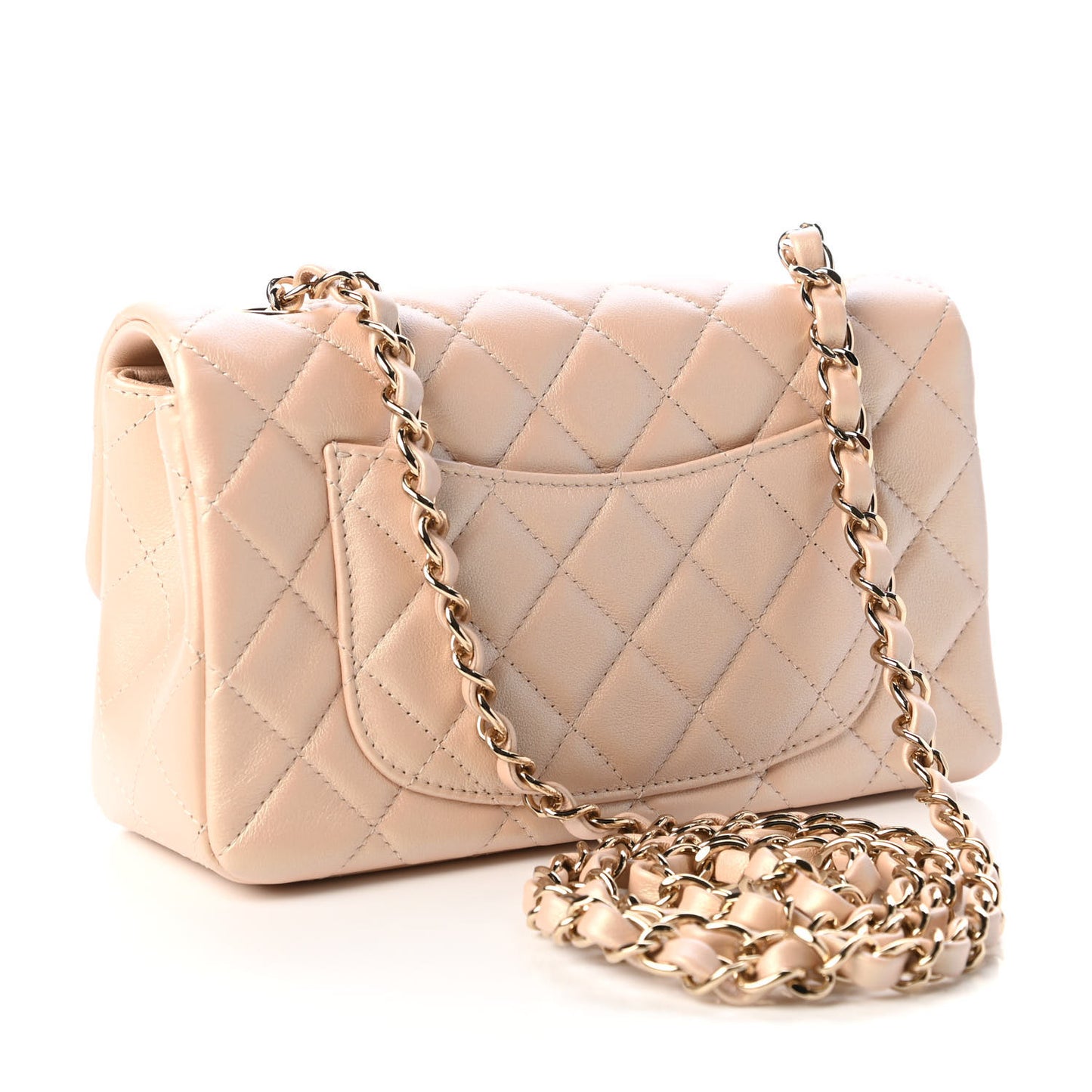 Iridescent Lambskin Quilted Mini Rectangular Flap Beige