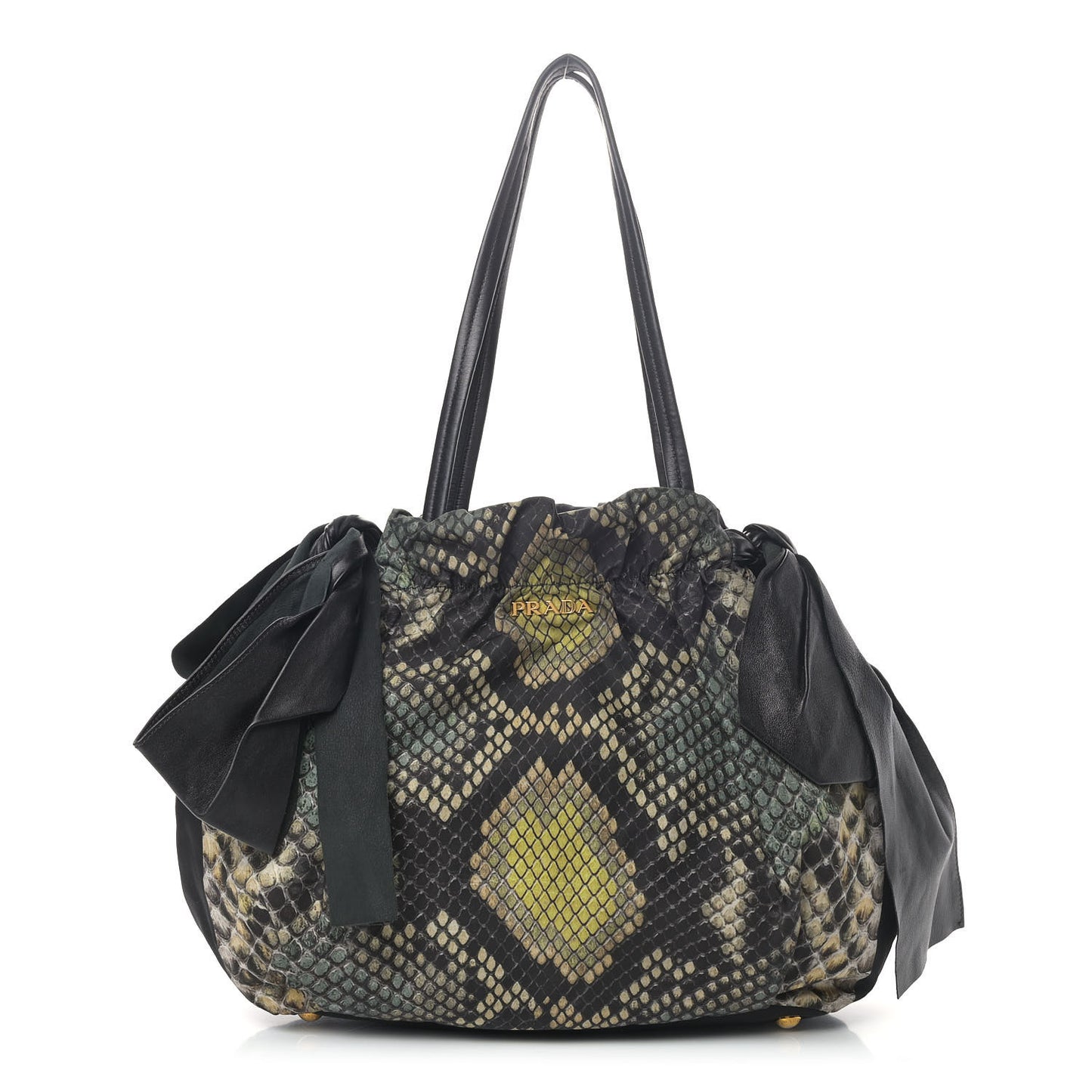 Nylon Python Print Large Bow Bag Verde