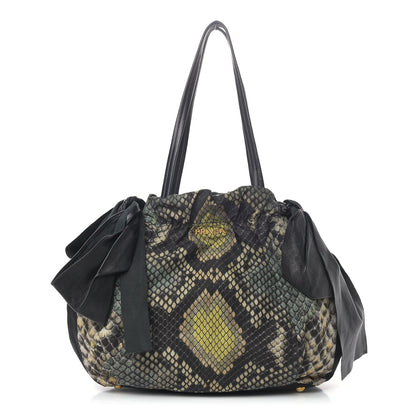 Prada Nylon Python Print Large Bow Bag Verde 1 of 9
