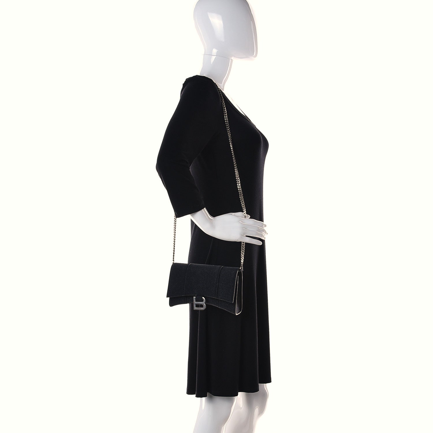Balenciaga Glitter Fabric Hourglass Chain Bag Black 2 of 11