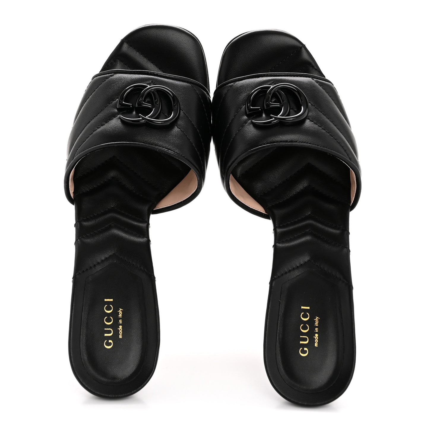 Nappa Matelasse Monochrome GG Marmont 75mm Slide Sandals 38.5 Black