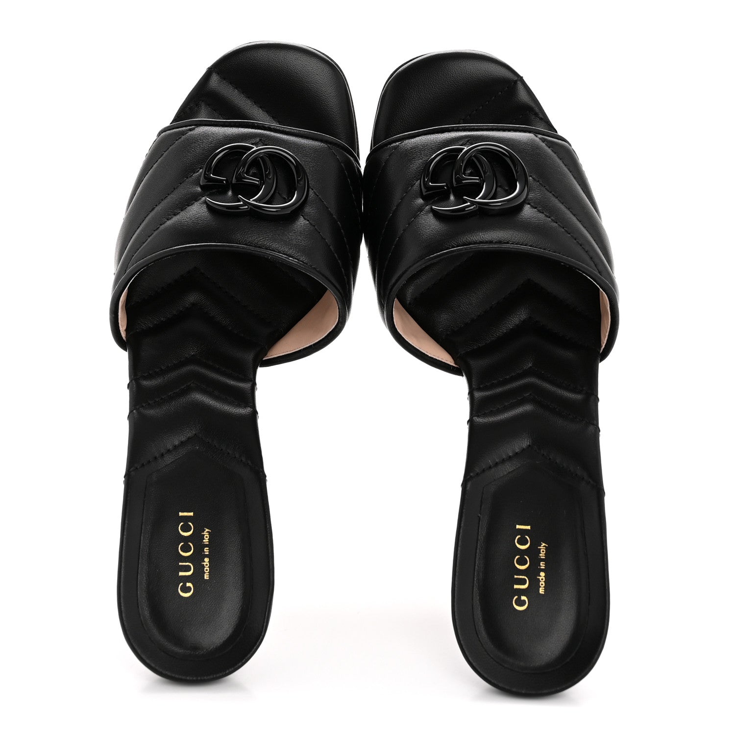 Gucci Nappa Matelasse Monochrome GG Marmont 75mm Slide Sandals 38.5 Black 2 of 10