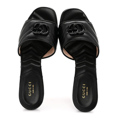 Gucci Nappa Matelasse Monochrome GG Marmont 75mm Slide Sandals 38.5 Black 2 of 10