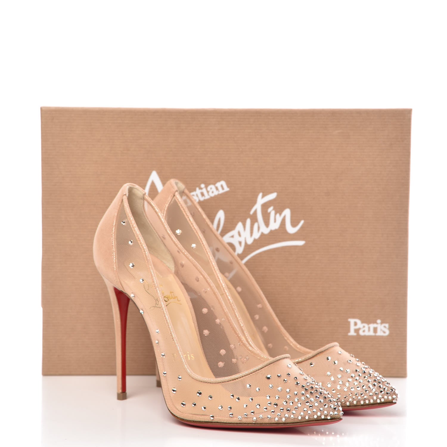 Christian Louboutin Suede Silk Crystal Strass Follies 100 Pumps 37 Neutral 8 of 8