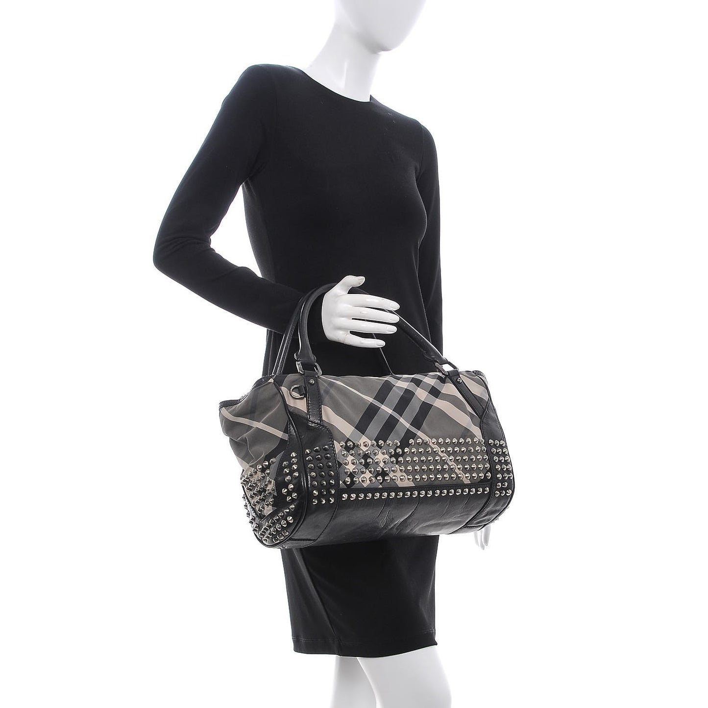 Nylon Beat Check Studded Medium Edenham Satchel Black