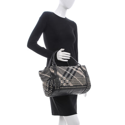 Burberry Nylon Beat Check Studded Medium Edenham Satchel Black 2 of 17
