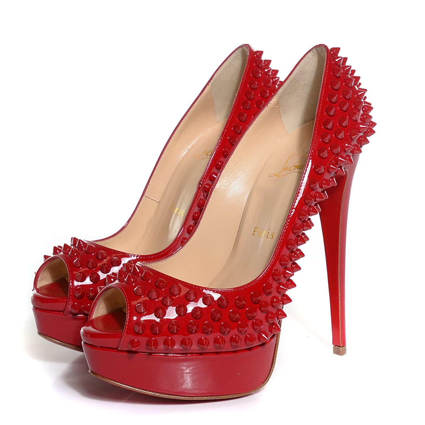 Patent Lady Peep Spikes VIP 150 Pumps 37 Red