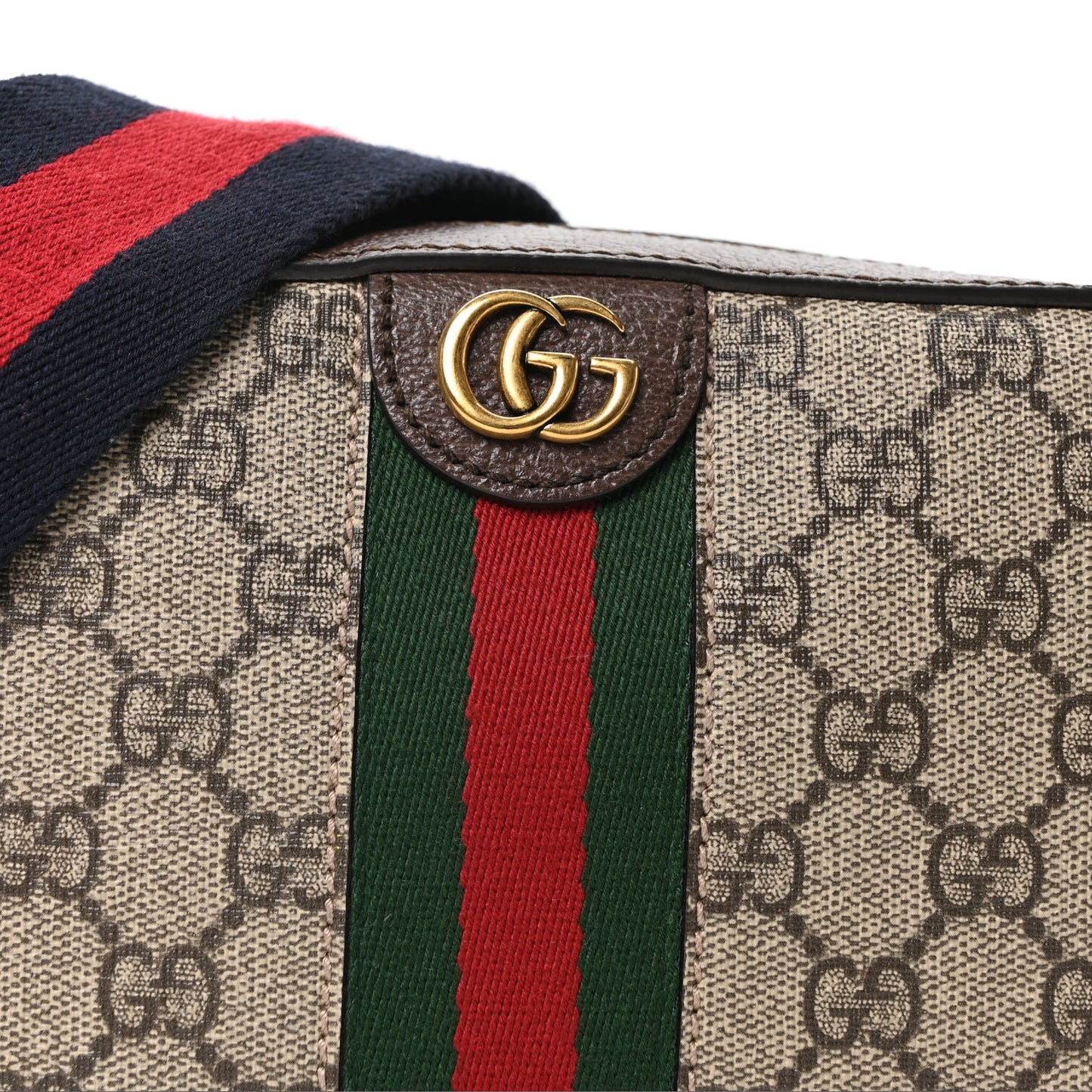GG Supreme Monogram Textured Dollar Calfskin Web Ophidia Small Crossbody Bag Beige Ebony New Acero