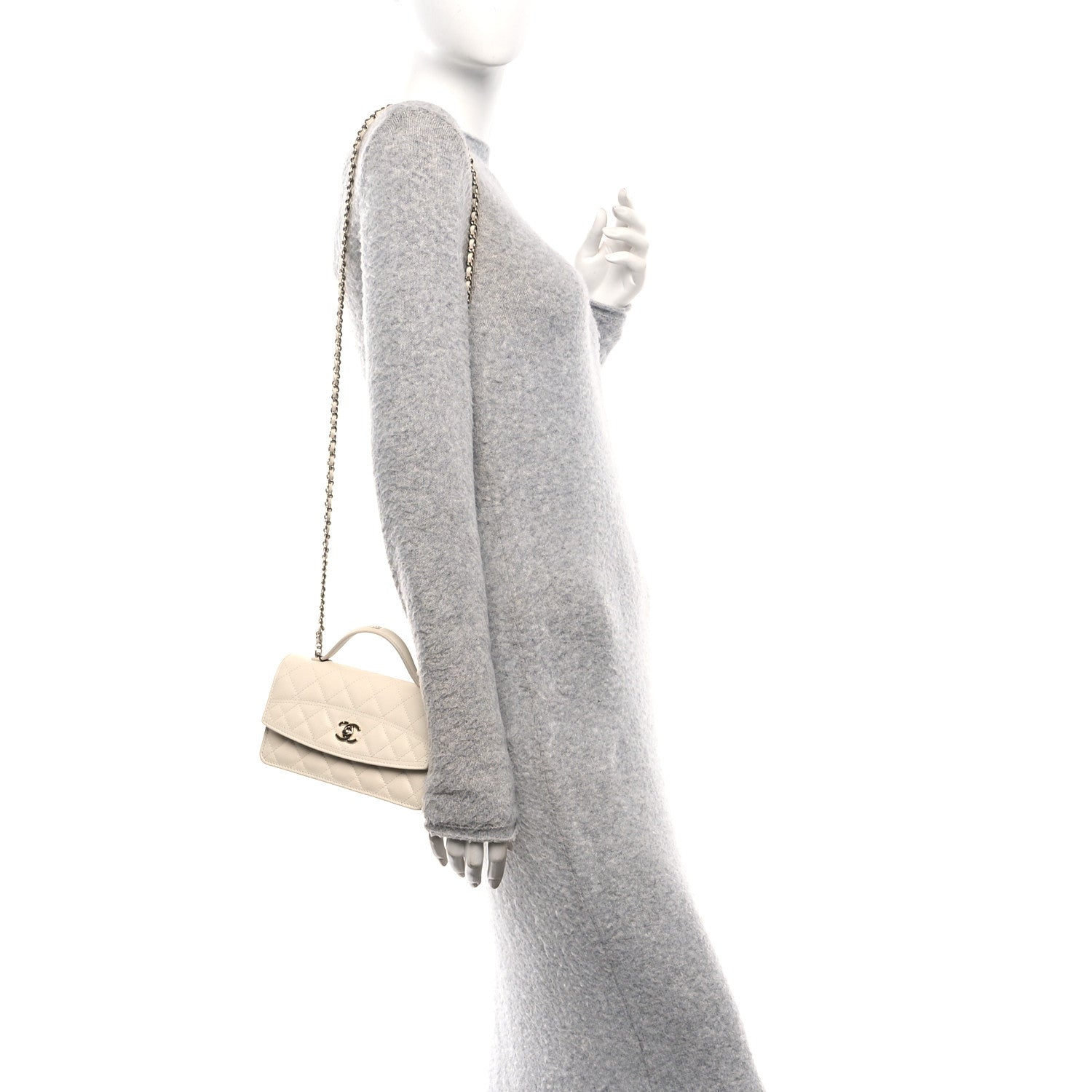 Chanel Caviar Quilted Trendy Handle Clutch With Chain Ecru 2 of 12