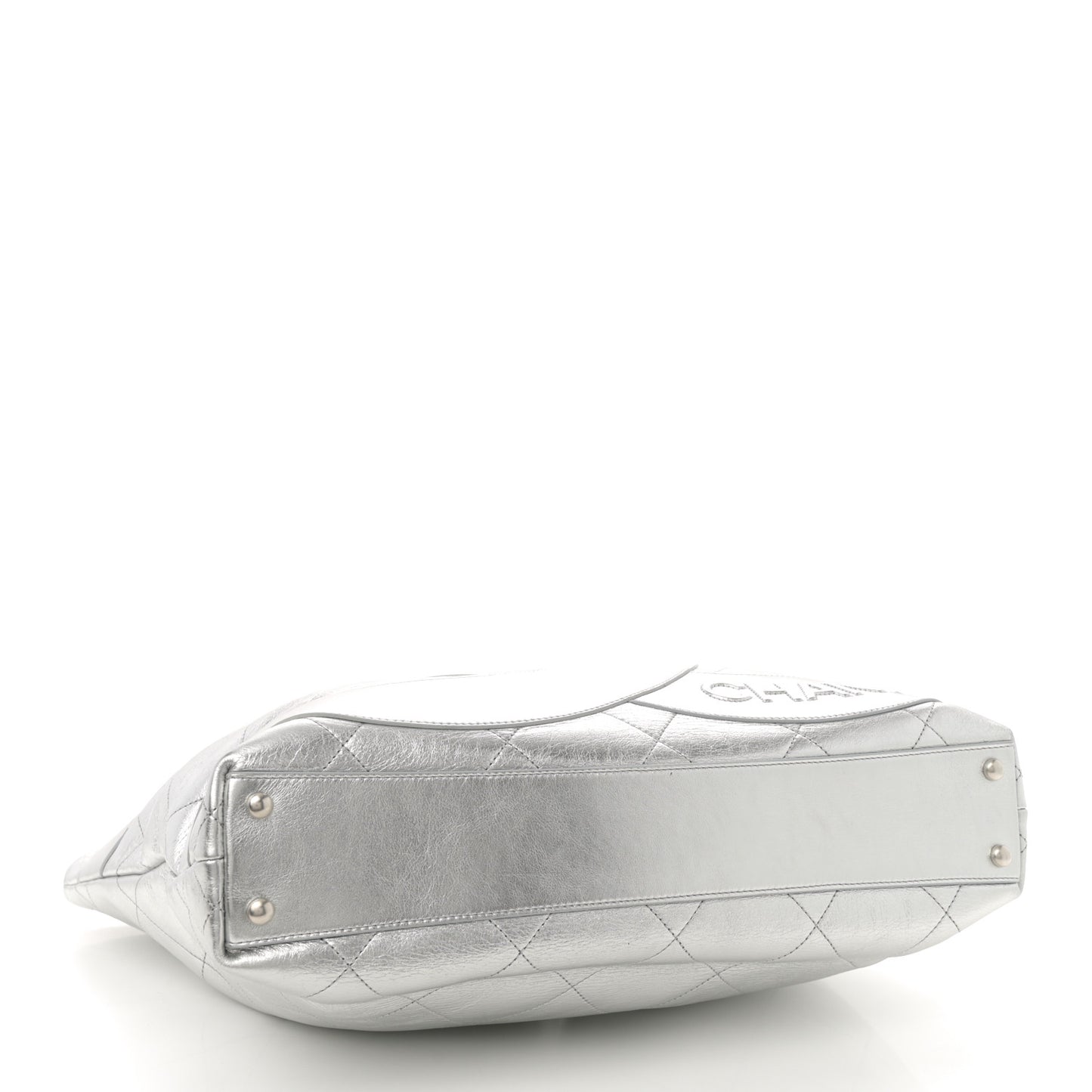 Metallic Calfskin Stitched CC Shopper Tote Silvery